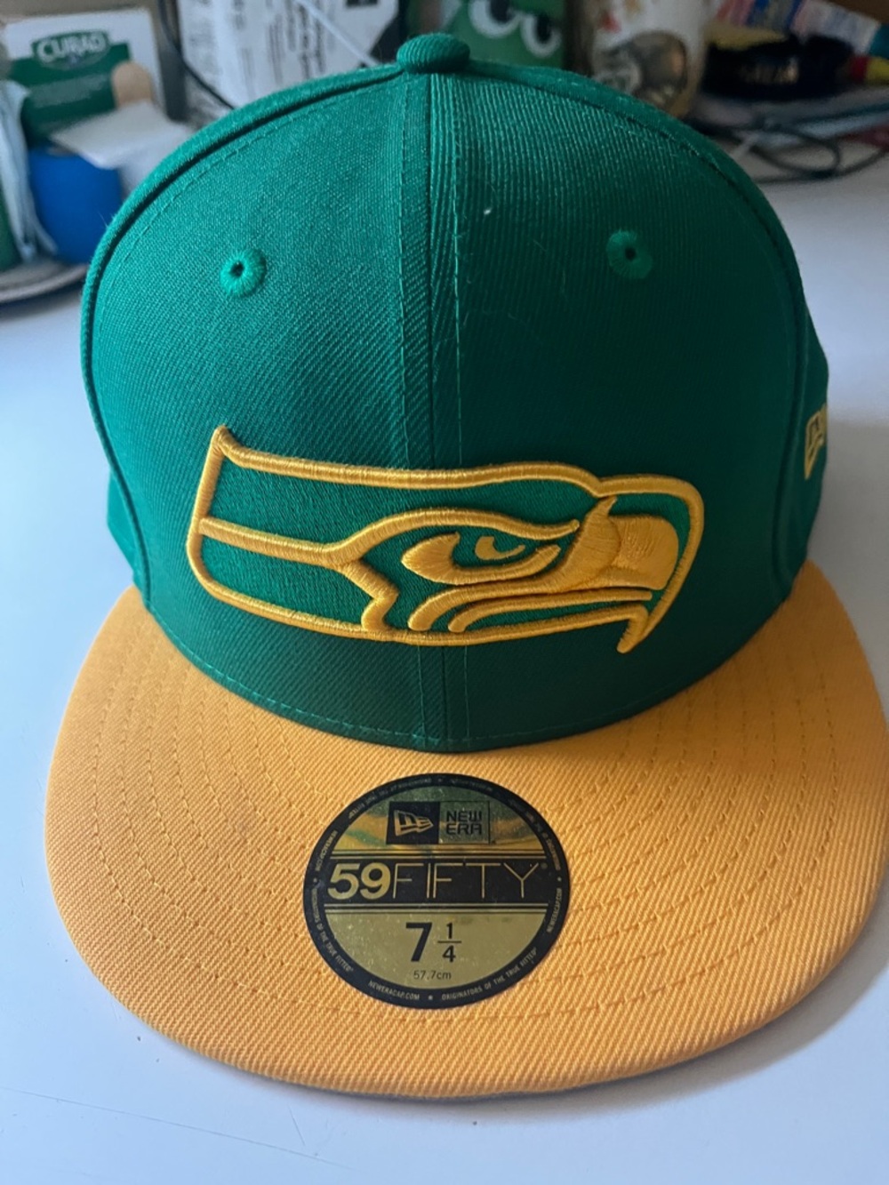 New Era Green and Gold Seattle Seahawk Logo Fitted Cap